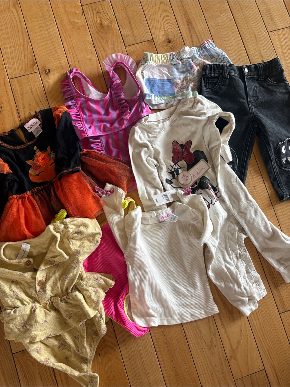 Disney White Minnie Mouse Long-Sleeve One-Piece Bodysuit and Bundle